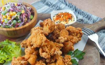 Chicken Karaage Served with Japanese Slaw and Togarashi Mayo Dip