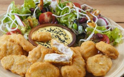 Chicken Nuggets with Asian Garden Salad and Black Sesame Miso Dip